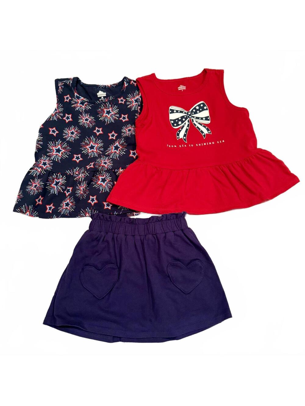 Celebrate! Patriotic Girls 4T Outfit Set - 2 Tops and Skirt